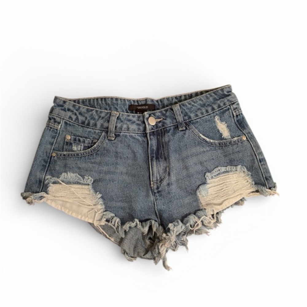 Forever 21 Distressed Light Blue Denim Jean Shorts